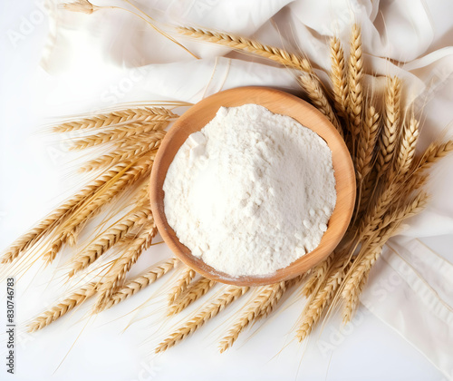 flour and wheat grains on white stock photo in the style of aykut aydogdu, ilya mashkov, farm security administration aesthetics, photo