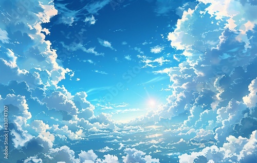 Serene Cloudscape  A Vast  Sky-Filled Landscape in a Dreamy Anime Style