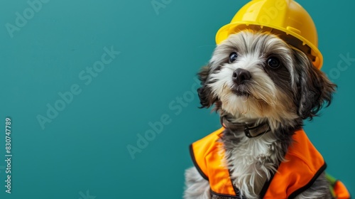 The dog in construction hat