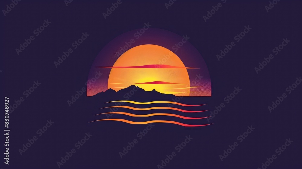 Obraz premium Illustration sun or sunlight, sunset, sunrise bright yellow sign outdoors logo design template AI generated