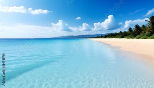 Beautiful beach. blue sky, vibrant, sunlight, aesthetic 