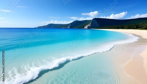 Beautiful beach. blue sky, vibrant, sunlight, aesthetic 