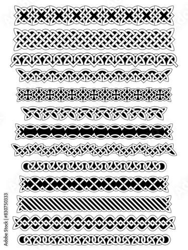 Celtic borders with celtic knots, knotted braid ornaments northern Irish motifs collection
