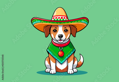 a dog wearing a sombrero and a bandana