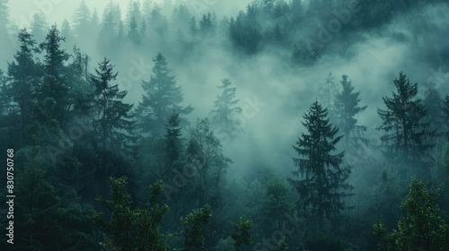 A dense fog rolling over a tranquil forest  creating an ethereal and mystical atmosphere. 8k  full ultra HD  high resolution  cinematic photography