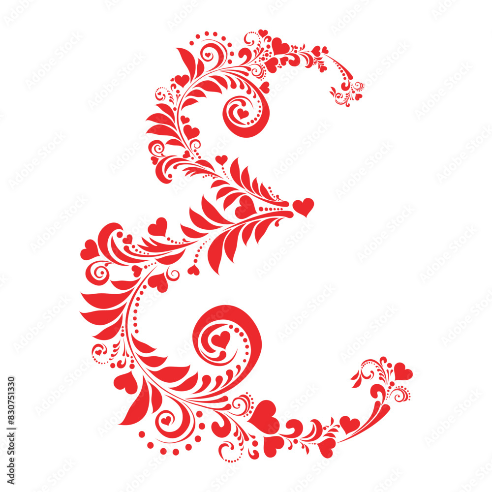 Letter E isolated on white. Romantic letter of beautiful heart. Love Alphabet Set. Vector Illustration Letter E isolated on white. Romantic letter of beautiful heart. Love Alphabet Set. Vector Illustration