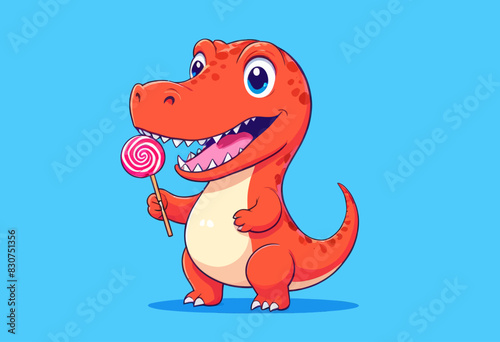 a cartoon dinosaur holding a lollipop