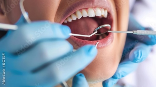 A dentist performing a routine check-up on a patient