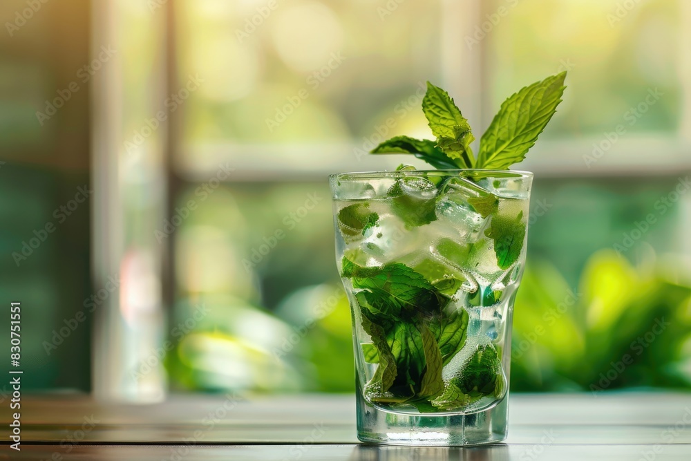 An invigorating mint mojito cocktail, garnished with fresh lime and mint leaves An invigorating mint mojito cocktail, garnished with fresh lime and mint leaves