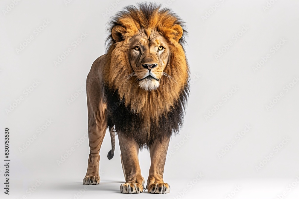 Obraz premium Majestic Lion Stands Tall Against a Plain Background