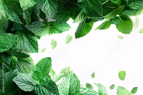Vibrant Leaf Display with Mint Plant and Green Leaves