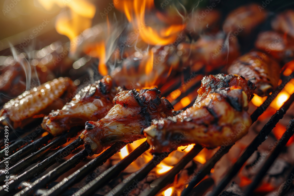 Flame-Grilled Chicken Drumsticks on Barbecue Grill Flame-Grilled Chicken Drumsticks on Barbecue Grill