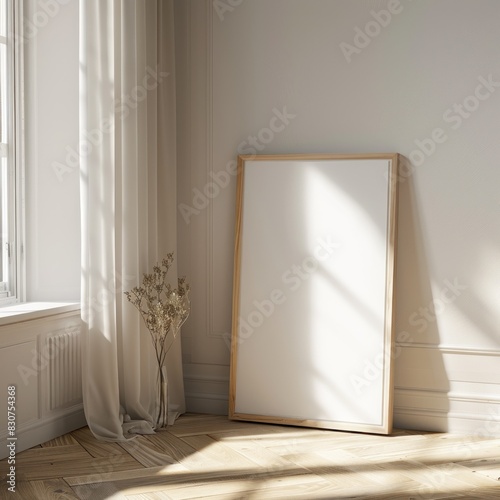 Frame mockup on modern white home interior design background