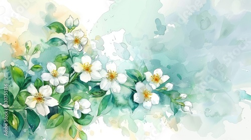 Jasmine flowers watercolor paint ilustration . AI generated photo