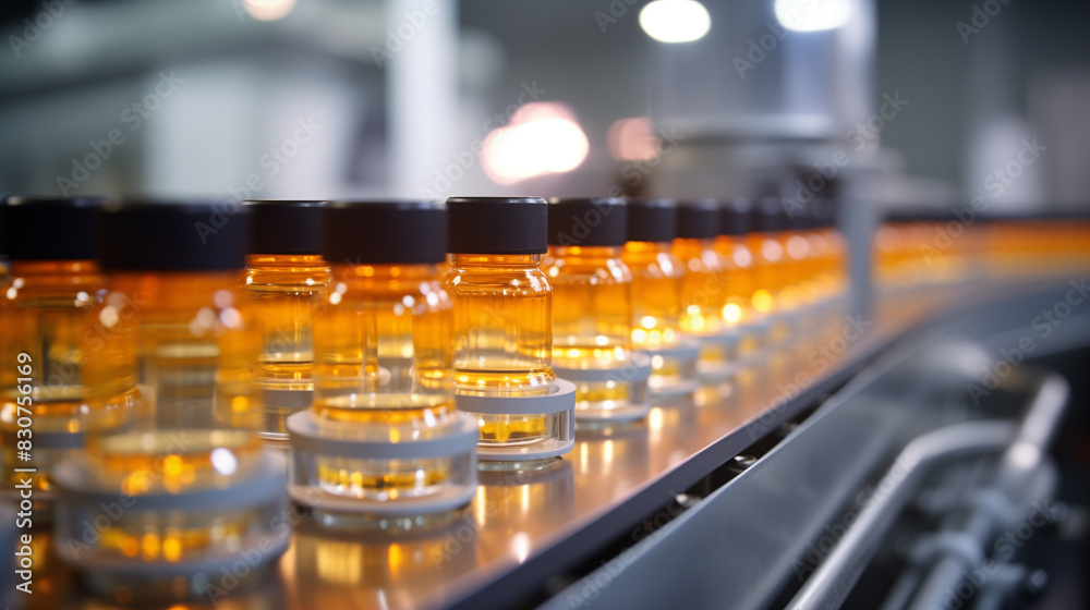 Medical vials on pharmaceutical factory production line Medical vials on pharmaceutical factory production line