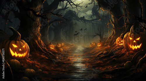 pumpkin night forest wallpaper