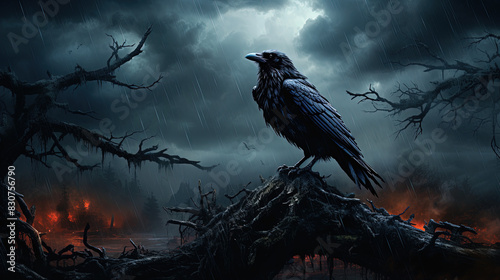 the raven poem in a dark scary theme photo