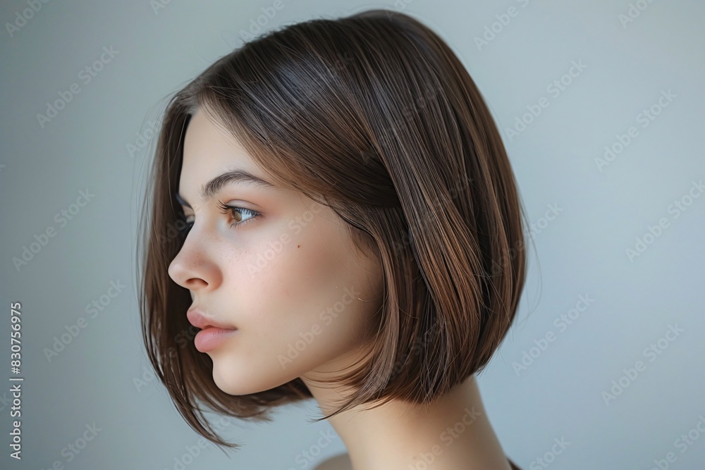 Modern Bob Haircut on Woman with Side Parting Modern Bob Haircut on Woman with Side Parting