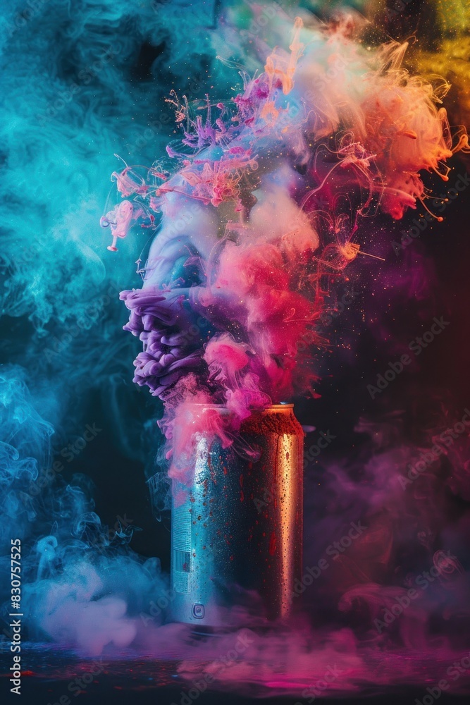Obraz premium spray can spraying colorful rainbow paint liquid color splash explosion