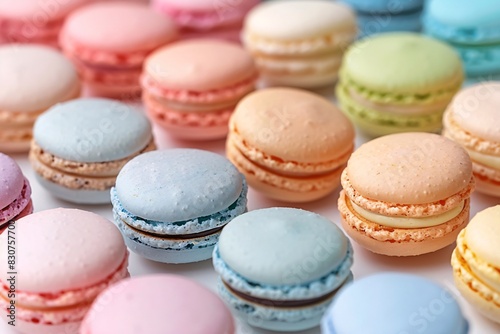 Colorful assortment of macarons on a white background