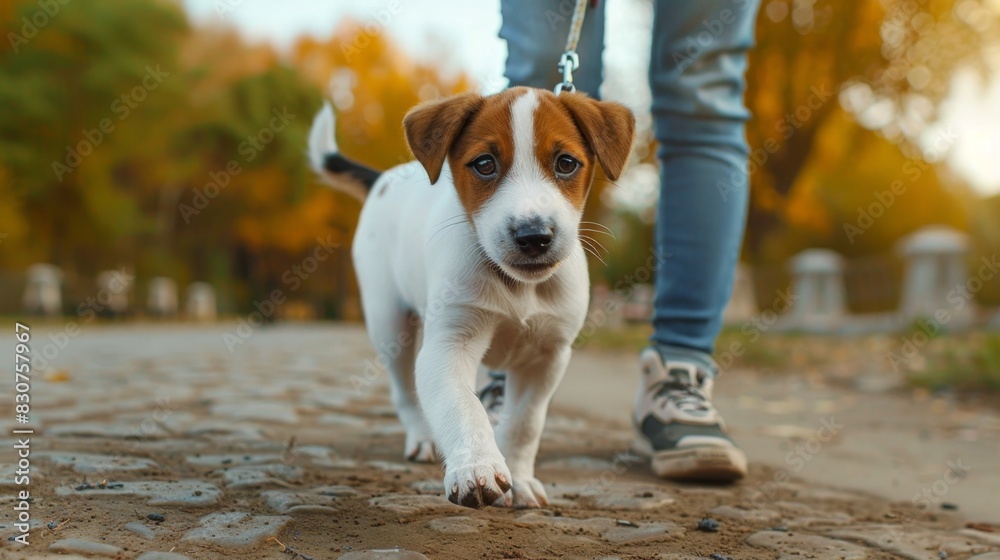 Curious Puppy on a Walk With Owner During Autumn Curious Puppy on a Walk With Owner During Autumn