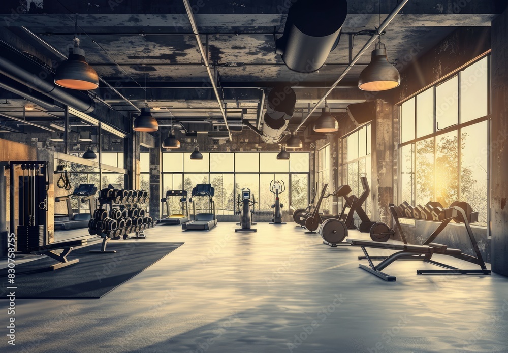 Gym with barbells and dumbbells and different equipment, luxurious aesthetic, exercise, fitness created with AI Gym with barbells and dumbbells and different equipment, luxurious aesthetic, exercise, fitness created with AI