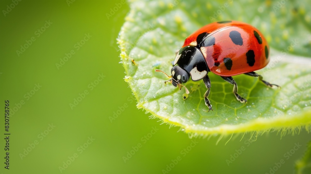 Vibrant Ladybug on a Lush Green Leaf in Macro View Vibrant Ladybug on a Lush Green Leaf in Macro View