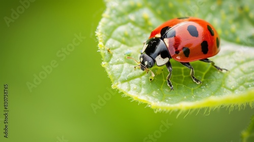 Vibrant Ladybug on a Lush Green Leaf in Macro View