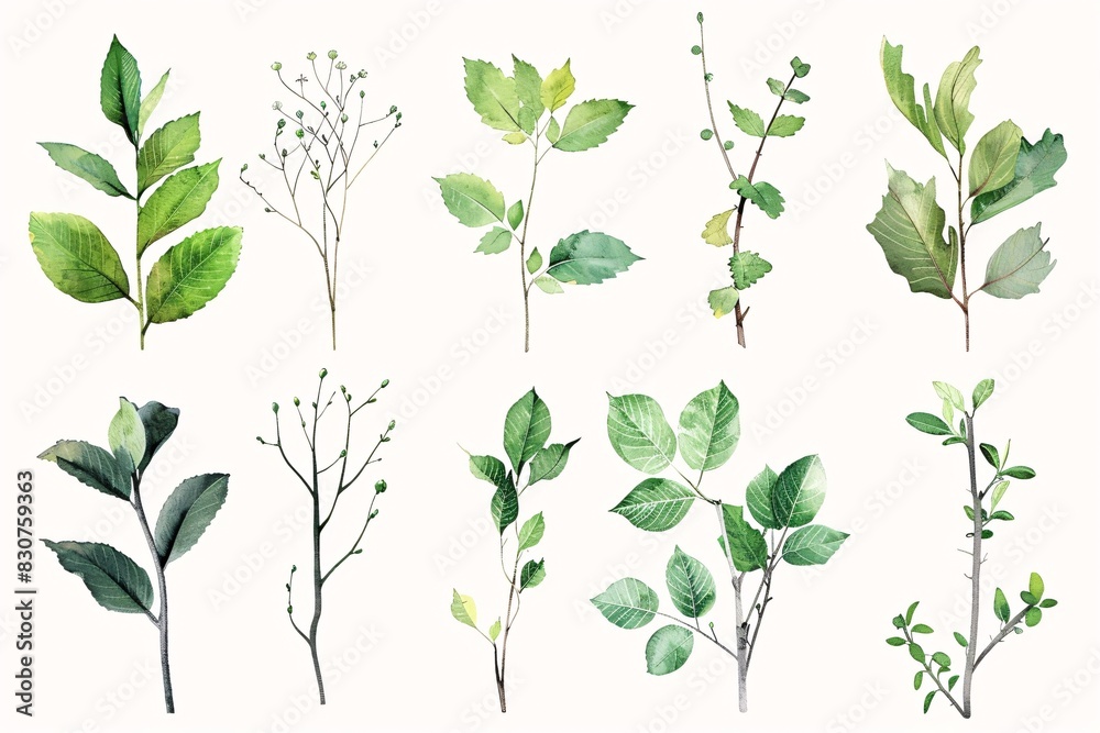 An Illustrated Collection of Eight Different Tree Species