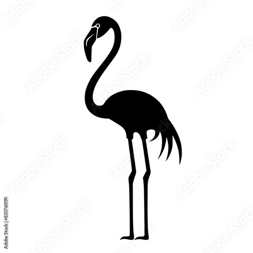 Silhouette of a Standing Flamingo, Black and white silhouette of a flamingo standing, highlighting its long neck, legs, and distinctive beak.