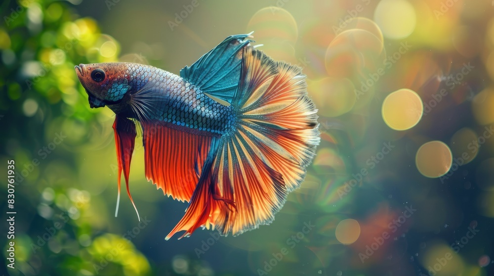 Multi color Siamese fighting fish(Rosetail)(halfmoon),fighting fish,Betta splendens,on nature background with clipping path AI generated Multi color Siamese fighting fish(Rosetail)(halfmoon),fighting fish,Betta splendens,on nature background with clipping path AI generated