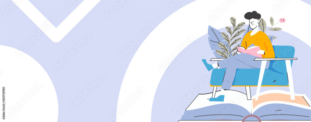 Naklejka premium World Book Day Reading Character Flat Vector Concept Operation Hand Drawn Illustration 