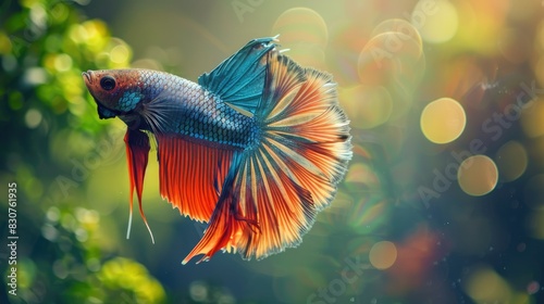 Multi color Siamese fighting fish(Rosetail)(halfmoon),fighting fish,Betta splendens,on nature background with clipping path AI generated