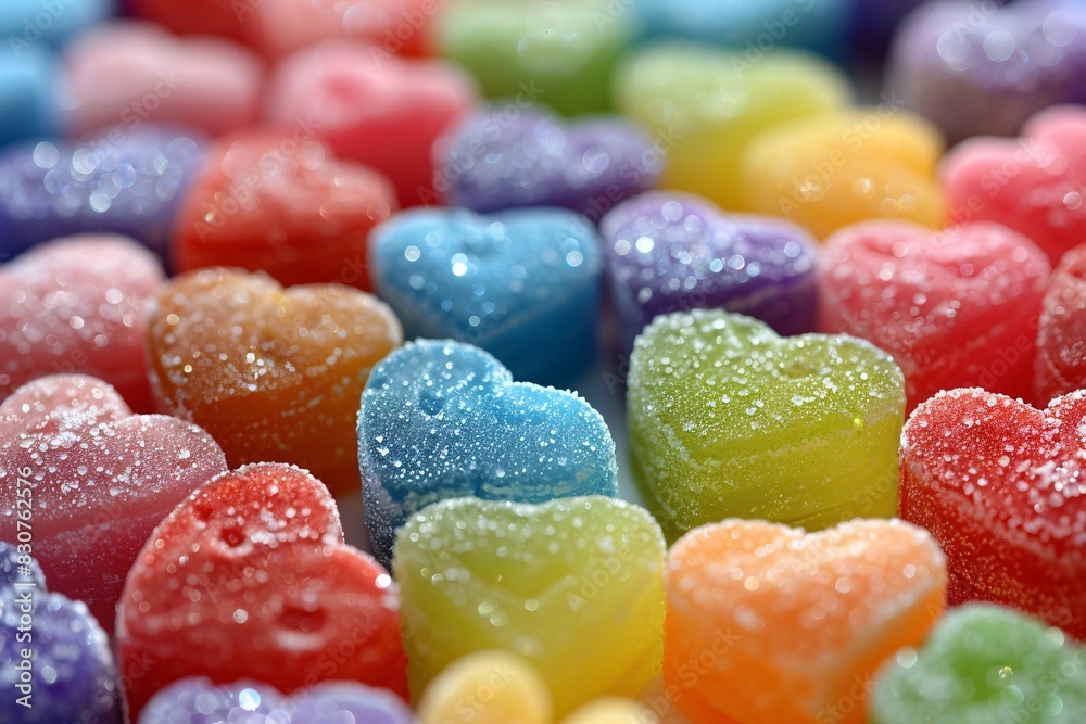Vibrant Candy Hearts in a Colorful Display Vibrant Candy Hearts in a Colorful Display