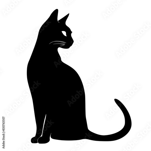 Silhouette of Sitting Cat, Black and white silhouette of a cat sitting, highlighting its sleek profile and attentive posture.