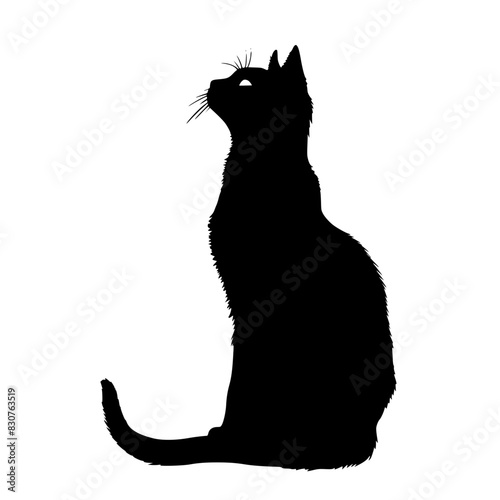 Silhouette of Sitting Cat, Black and white silhouette of a cat sitting, highlighting its sleek profile and attentive posture.