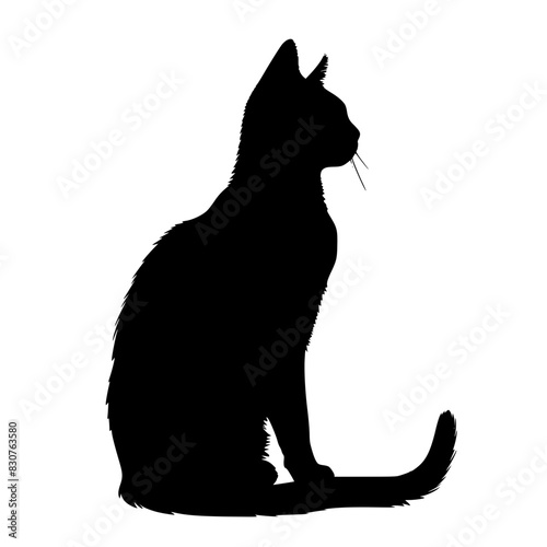 Silhouette of Sitting Cat, Black and white silhouette of a cat sitting, highlighting its sleek profile and attentive posture.