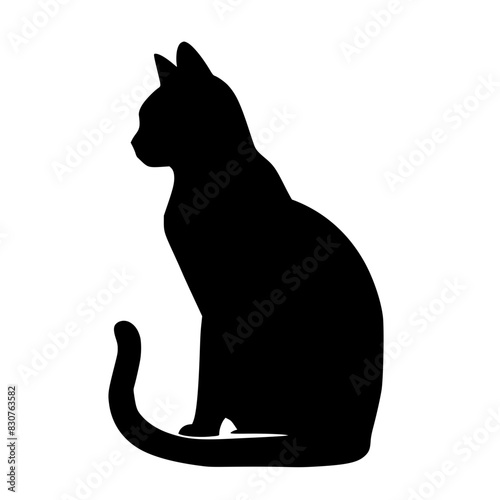 Silhouette of Sitting Cat, Black and white silhouette of a cat sitting, highlighting its sleek profile and attentive posture.