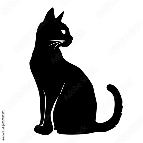 Silhouette of Sitting Cat, Black and white silhouette of a cat sitting, highlighting its sleek profile and attentive posture.