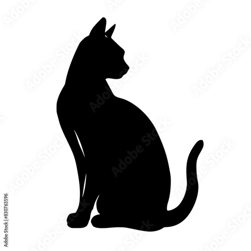 Silhouette of Sitting Cat, Black and white silhouette of a cat sitting, highlighting its sleek profile and attentive posture.
