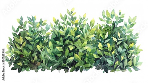 Vibrant watercolor illustration of three green bushes for garden and landscape designs. photo