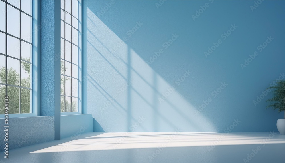 Fototapeta premium Minimal abstract simple light blue background for product presentation. Shadow and light