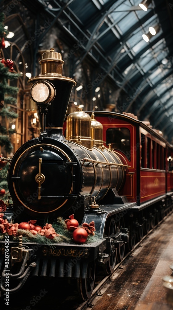Fototapeta premium A Steam Train Chugging Through a Snow Covered Forest
