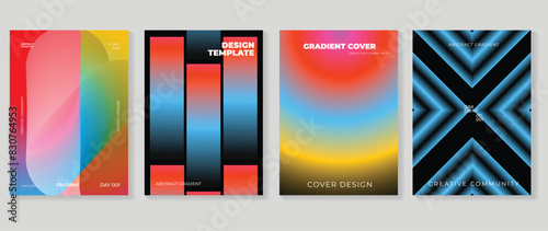 Abstract gradient poster background vector set. Minimalist style cover template with vibrant perspective 3d geometric prism shapes collection. Ideal design for social media, cover, banner, flyer. photo