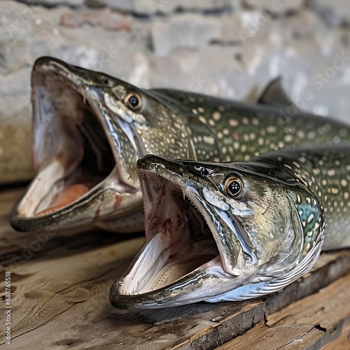 Two Alive Pacific Salmon with Open Mouths photo