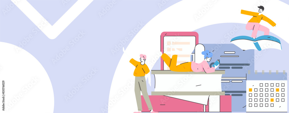 Obraz premium World Book Day Reading Character Flat Vector Concept Operation Hand Drawn Illustration 