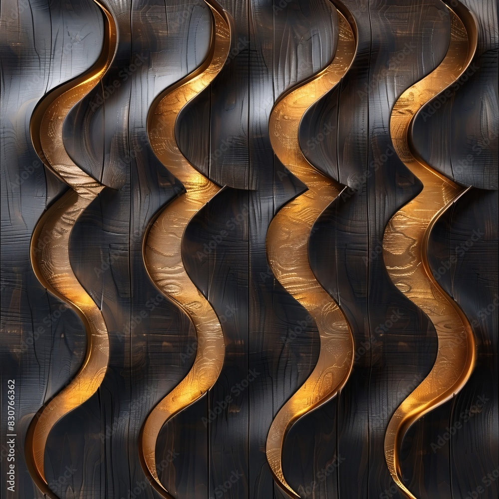 Fototapeta premium Abstract Art in Brown and Gold Tones with Curved Shapes