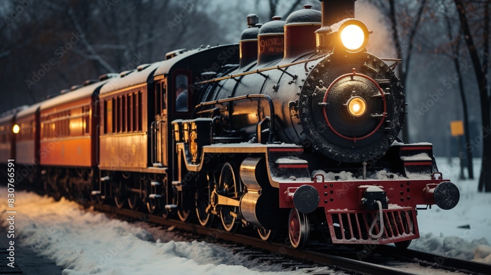 A Steam Train Chugging Through a Snow Covered Forest A Steam Train Chugging Through a Snow Covered Forest