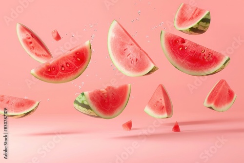 A juicy red slice of ripe watermelon isolated on a pink background