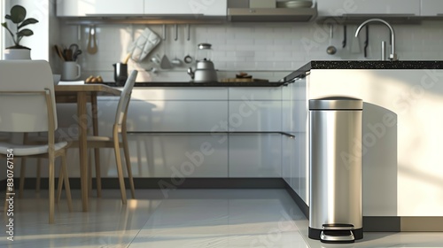 Obraz na płótnie Trash can with a foot pedal, in a clean kitchen setting, high detail w salonie